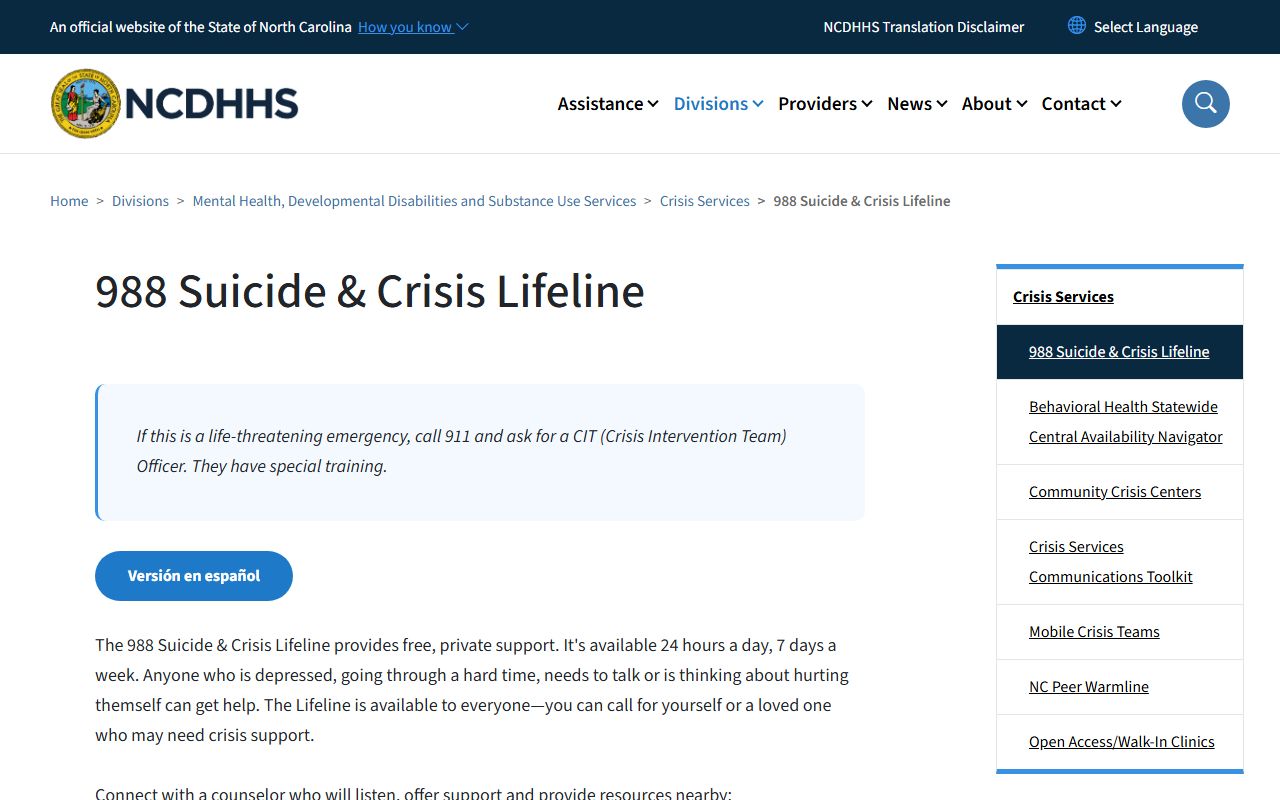 Asheboro phone codes 988 crisis lifeline