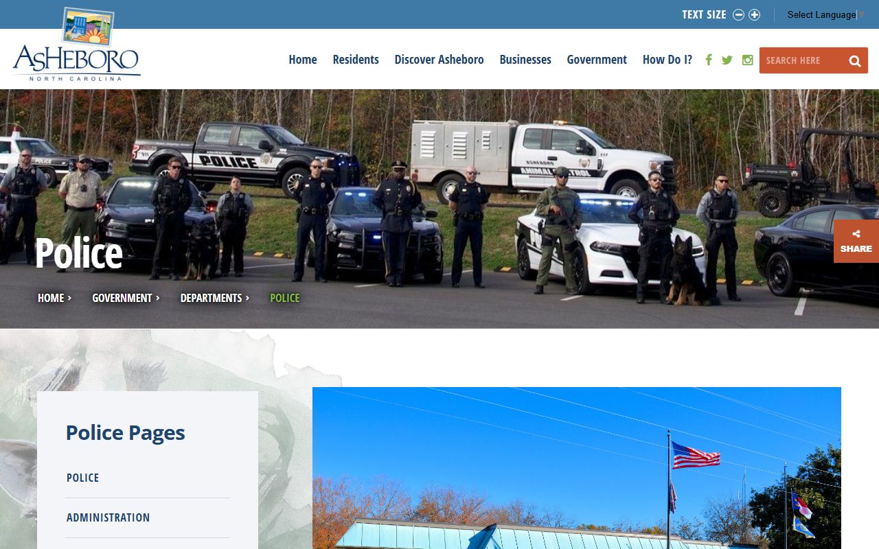 Asheboro phone numbers police department page