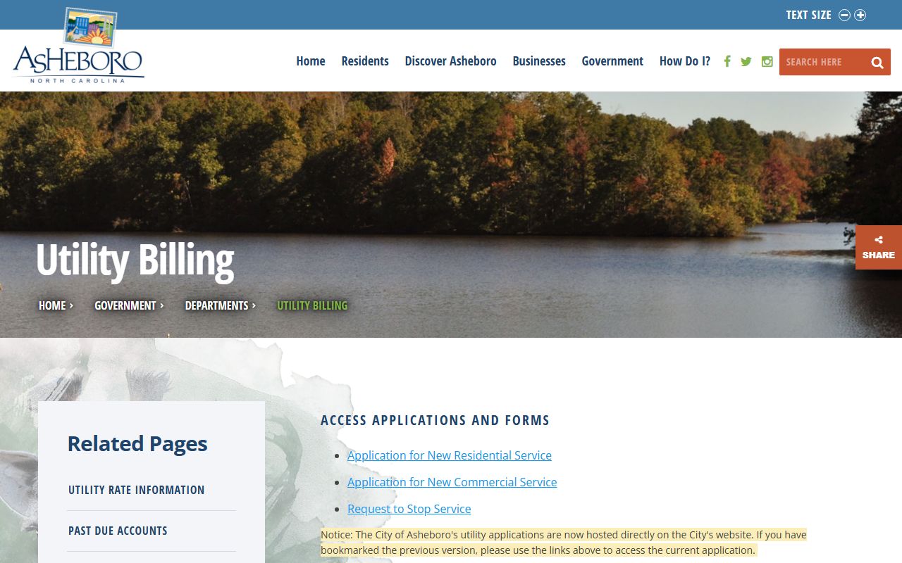 Asheboro phone numbers utility billing page